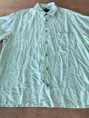 Ono Hawaiian Shirt Men L Green Floral Button Up Pocket Silk Blend Short Sleeve